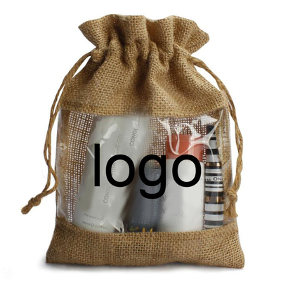 Logo Özelleştirilmiş Çuval Bezi Iyilik Çantaları Açık Pencereli İpli Noel Çantası
